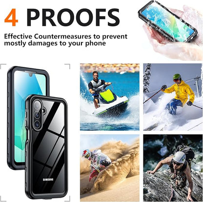 SPIDERCASE for Samsung Galaxy A16 5G Case Waterproof,Built-in Screen & Camera Lens Protector [IP68 Underwater][12FT Military Shockproof] Full Body Protection Phone Case,Black/Clear