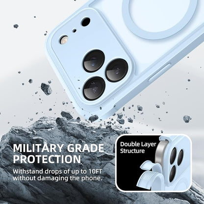 BERFY for iPhone 17 Pro Max Case, Compatible with MagSafe, Built-in Privacy Screen Protector, Camera Protection, Shockproof Full Body Phone Case 6.9", Translucent Light Blue