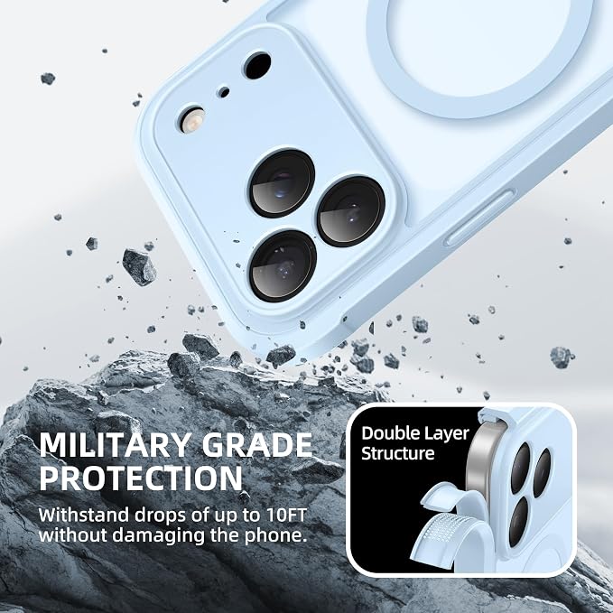 BERFY for iPhone 17 Pro Case, Compatible with MagSafe, Built-in Privacy Screen Protector, Camera Protection, Shockproof Full Body Phone Case 6.3", Translucent Light Blue