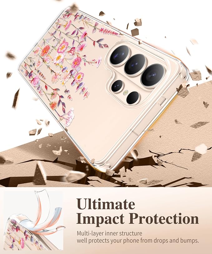 GVIEWIN for Samsung Galaxy S26 Ultra Case, Clear Floral Slim Shockproof Protective Women Phone Case, Non-Yellowing, with Screen Protector & Camera Lens Protector for S26 Ultra 6.9", Floratopia/Orange