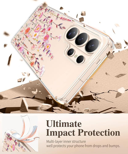 GVIEWIN for Samsung Galaxy S26 Ultra Case, Clear Floral Slim Shockproof Protective Women Phone Case, Non-Yellowing, with Screen Protector & Camera Lens Protector for S26 Ultra 6.9", Floratopia/Orange
