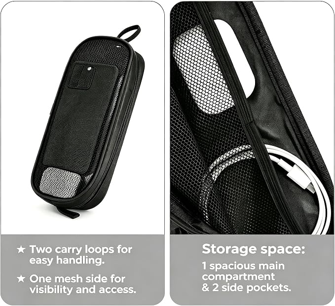 Digital Gadget Storage Bag, Portable Travel Organizer Case for Power Bank, Charging Cable, Earphone, USB Flash Drive, Large Electronics Accessories Pouch with Mesh Window Handle Strap