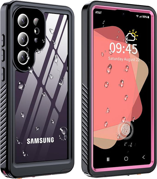 GOLDJU for Samsung Galaxy S25 Ultra Case Waterproof,IP68 Waterproof Dustproof Case with Built-in Screen Protector, Full Body Protective Phone Cover for Galaxy S25 Ultra 6.9 Inch, Pink/Clear