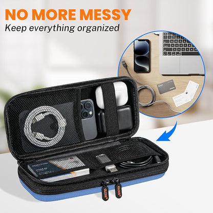 Hard Shell Carrying Case, Electronics Organizer Travel Case | Double-Layer ,Portable Tech Zipper Pouch for Charger, Phone, Power Bank, External Hard Drive & USB Flash Drive