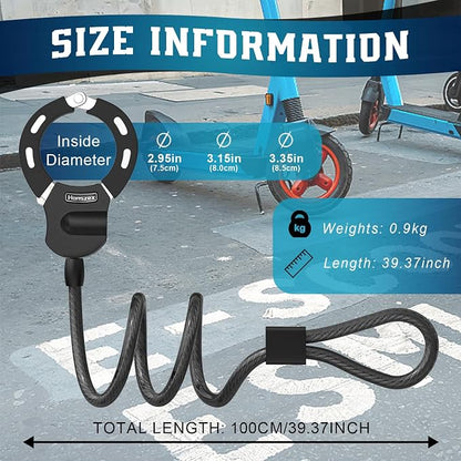 Scooter Lock with Bag, Scooter Locks Anti Theft 39.37 inch, Lock for Electric Scooter, Electric Scooter Accessories