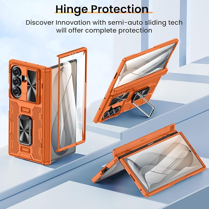 VEGO for Galaxy Z Fold 8 Ultra Case with Screen Protector & Stand, Orange | Built-in Slide Camera Cover[Hinge Protection]Protective Military Grade Shockproof Phone Case for Samsung Fold 8 Ultra 5G 2026