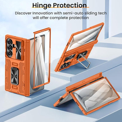 VEGO for Galaxy Z Fold 8 Ultra Case with Screen Protector & Stand, Orange | Built-in Slide Camera Cover[Hinge Protection]Protective Military Grade Shockproof Phone Case for Samsung Fold 8 Ultra 5G 2026