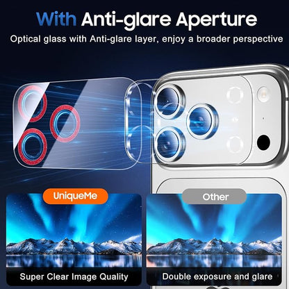 UniqueMe Compatible for 3 Pack iPhone 17 Pro Max Camera Lens Protector - [Drop Protection] [Case Friendly] 9H Tempered Glass Camera Cover Screen [Update New Version] - Glitter Red