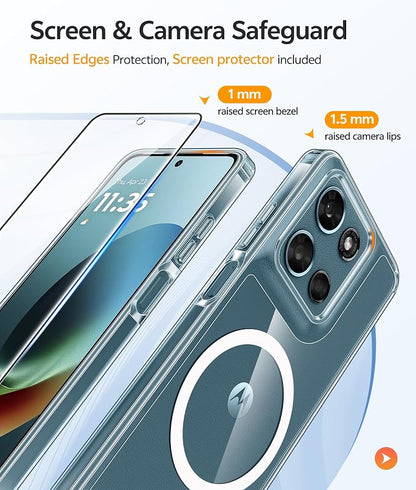FNTCASE for Moto G Play 2026 / G 2026 / G 2025 Phone Case, Screen Protector | Anti Yellowing Magnetic Back, 14FT Military Grade Drop Protection, Shockproof Protective Phone Cover, Transparent