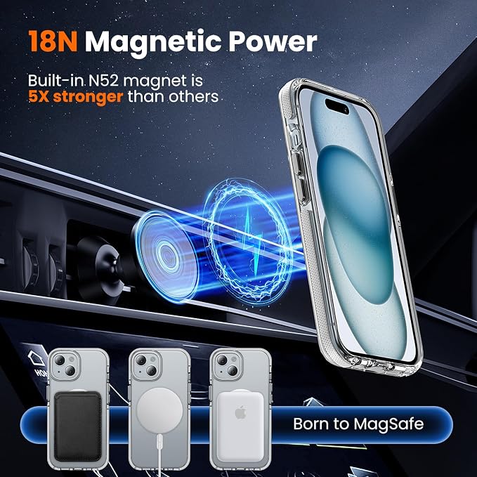3 in 1 for iPhone 15 Plus Case Clear with MagSafe, Yellowing-Resistant Acrylic Back, Shockproof Guard Corners, Military-Grade Protection for iPhone 15 Plus Phone Case 6.7 inch Clear Bumper