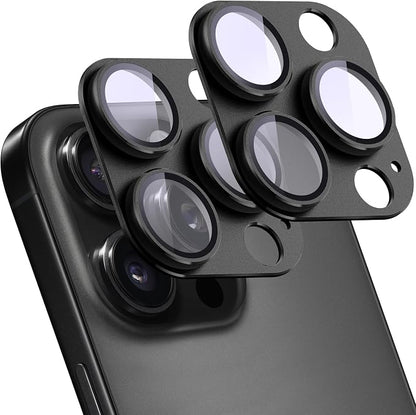 2 Pack Camera Lens Protector for iPhone 15 Pro/15 Pro Max,[Not Easy to Breakn ] AR Tempered Glass Strong Adsorption Metal Camera Cover Screen-Black