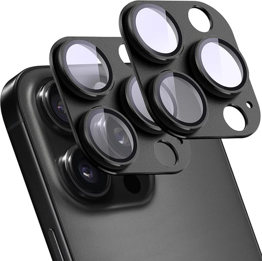 2 Pack Camera Lens Protector for iPhone 15 Pro/15 Pro Max,[Not Easy to Breakn ] AR Tempered Glass Strong Adsorption Metal Camera Cover Screen-Black