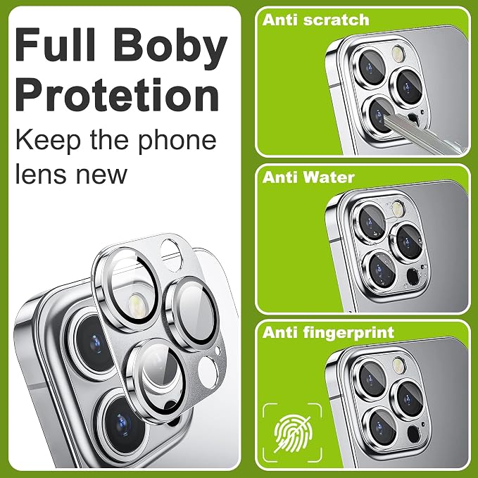2-Pack Shatterproof Camera Lens Protector for iPhone 16 Pro/16 Pro Max |AR Tempered Glass Strong Adsorption Metal Camera Cover Screen(Silvery)