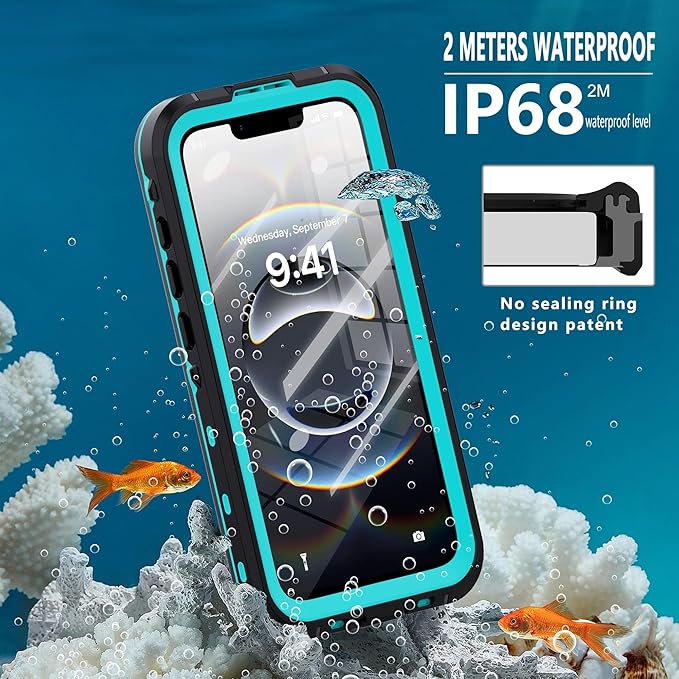 GOLDJU for iPhone 16e Case Waterproof, with IP68 Underwater & Magnetic, Built-in Screen Protector, Full-Body Protective Phone Case for iPhone 16e 2025, Blue/Clear