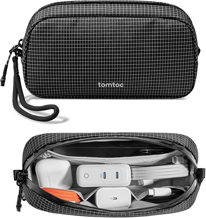 tomtoc Electronics Organizer Travel Case Performance, Cable Tech Pouch | Water Resistant Accessories Bag Carry Storage for Cord, Phone, Cables, Airpods, USB Flash Drive, Daily Items