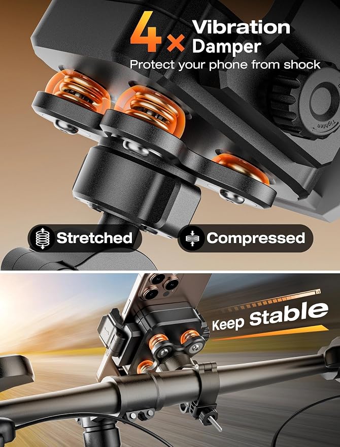 TOPGO Dual Vibration Dampener Motorcycle Phone Mount Holder - [Not Block Camera] Motorcycle Cell Phone Holder, Bike Phone Mount, Fit iPhone 17/16/15/14/13 Pro Max, 4.7-6.7" Phones, Black