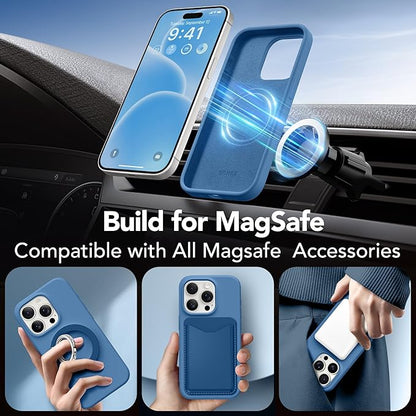 GONEZ for iPhone 15 Pro Max Case Silicone, Compatible with Magsafe, Camera Protector + Screen Protector, Soft Anti-Scratch Microfiber Lining, Liquid Silicone Shockproof Phone Cover, Lake Blue