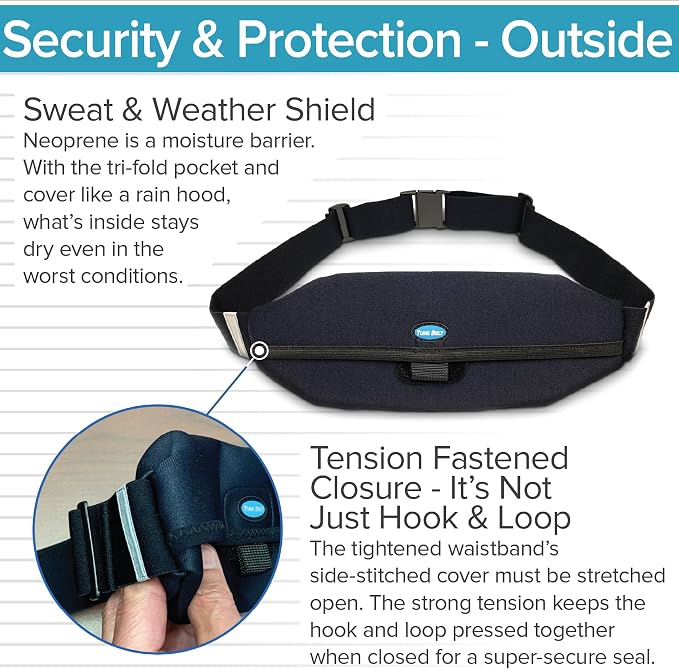 Tune Belt SP2 Running Belt, Slim Waist Pack Holder with Secure Zip Pocket, Sweatproof Storage, Non-Chafing, Fits Large Phones, Easy Access, Money Belt for Men & Women