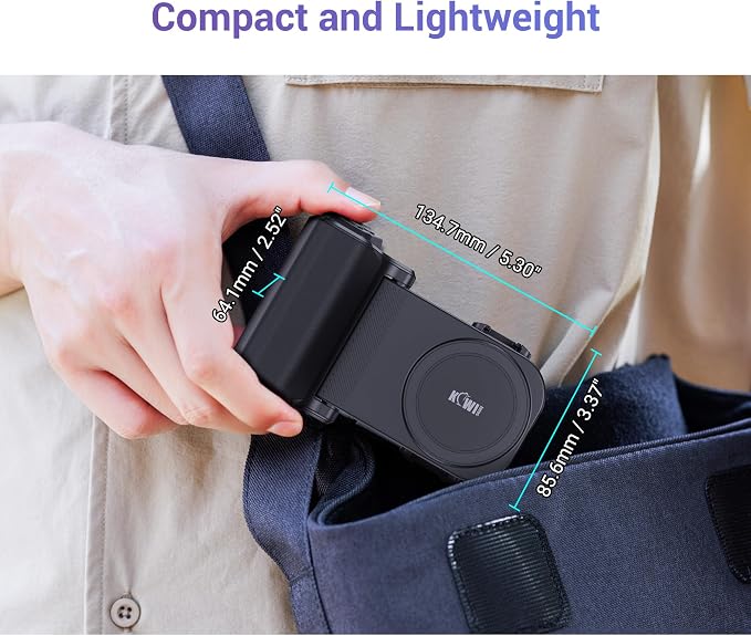 KIWIFOTOS Travel Phone Camera Grip Smartphones Camera Handle with Remote Control & Cold Shoe Mount for iPhone 17 16 Pro Max Samsung S24 S25 Selfie Vlog Video Shooting(Tripod NOT Included)