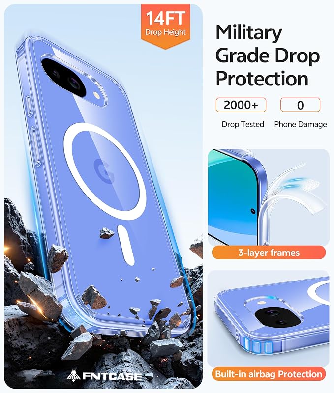 FNTCASE for Google Pixel 10a Case: [Fit for Magsafe] [Screen Protector] Anti Yellowing Transparent Clear - Military Grade Shockproof Protective Phone Cover for Pixel 10A - Clear