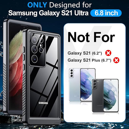 MOZOTER for Samsung Galaxy S21 Ultra Case Waterproof,[IPX8 Underwater Case][Full Body Shockproof & Military Dropproof]Clear Sound Quality Built-in Screen Protector for Samsung S21 Ultra 6.8 inch-Black