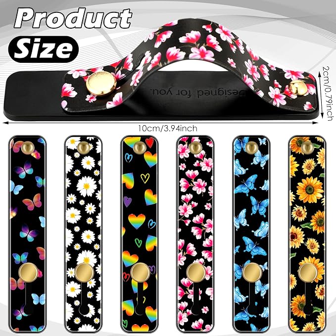 Weewooday 6 Pieces Phone Grip Holder Cell Phone Grip Strap Telescopic Finger Strap Stand Universal Finger Kickstand for Most Smartphones(Flowers)