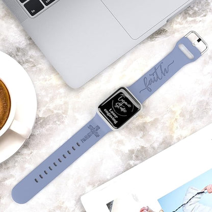 Faith with Cross Watch Band Compatible with Apple Watch Laser Engraved Silicone 38mm 40mm 41mm 42mm 44mm 45mm 46mm 49mm Strap Jesus Psalm Christian God Blessed (Lavender Grey, 42/44/45/46/49mm M/L)