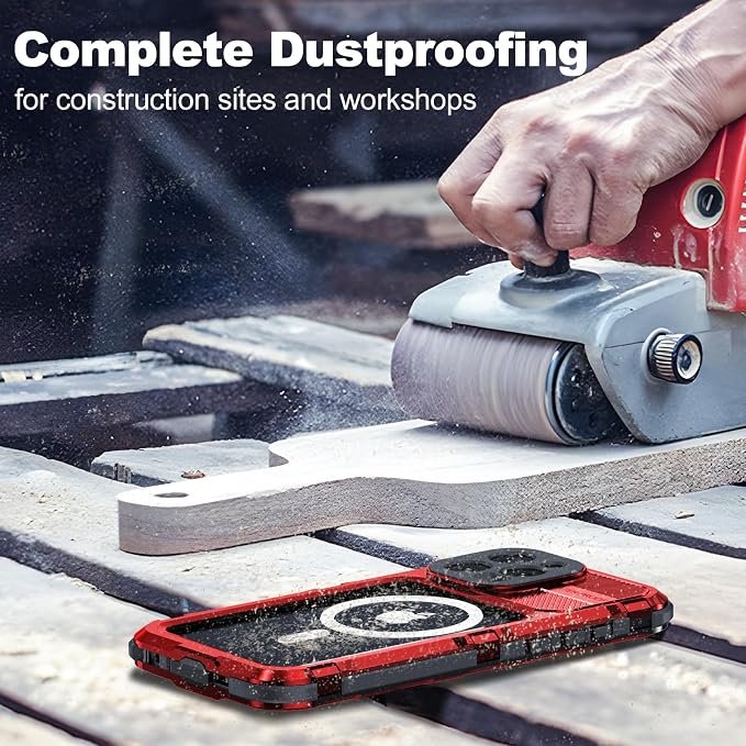 WIFORT for iPhone 15 Pro Waterproof Case - Metal Heavy Duty Full Body Protective Cover Built-in Screen Protector, IP68 Water Proof Military Grade Shockproof Rugged Drop Defender Phone case 6.1" Red