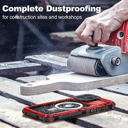 WIFORT for iPhone 15 Pro Waterproof Case - Metal Heavy Duty Full Body Protective Cover Built-in Screen Protector, IP68 Water Proof Military Grade Shockproof Rugged Drop Defender Phone case 6.1" Red