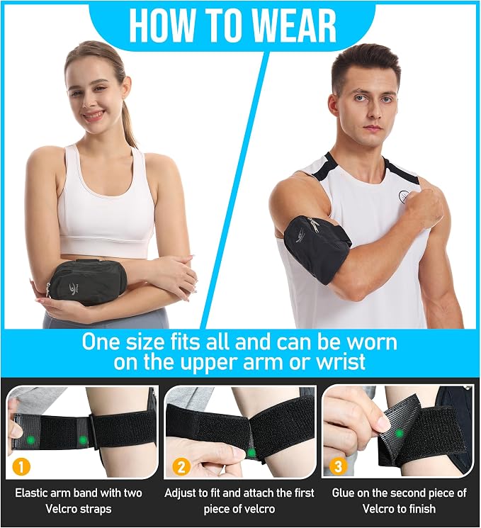 HiRui Universal Comfort Armband Phone Holder Running Armband Adjustable Wristband Phone Holder for Exercise Workout Compatible with iPhone 17/16/15/14/Plus/Pro Samsung Galaxy All Phones (Black)