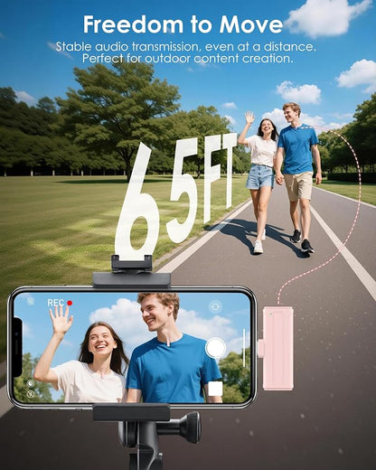 Wireless Mini Microphone for iPhone, iPad, Android, 2 Pack Lavalier Mic with 360° Rotatable Clip, Plug and Play Noise Reduction USB-C Mic for Video Recording YouTube TikTok Content Creators, Pink