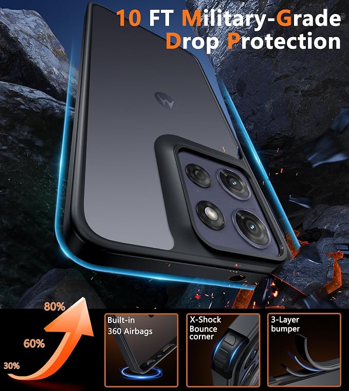 FNTCASE for Motorola Moto G-Power-5G-2025 Case: Frosted Translucent Matte Slim Protective Phone Case - Shockproof Non Slip Anti-Fingerprint Hard Rugged Cell Cover (6.8 Inch/Black)