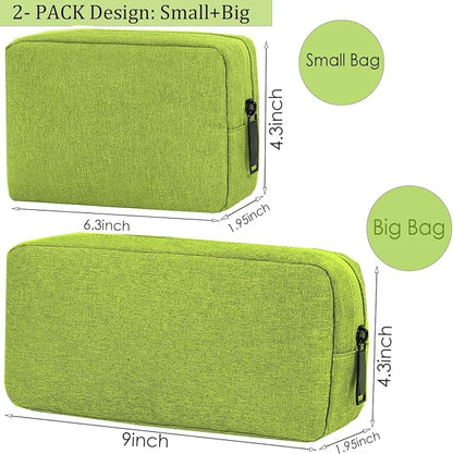 CAAORDKSO Electronics Accessories Organizer Pouch Bag, Electronic Organizer Travel Case Cord Storage Bag for Laptop Mouse Charger, Cable, Power Bank, Hard Drive, Various Accessories (Small+Big, Green)
