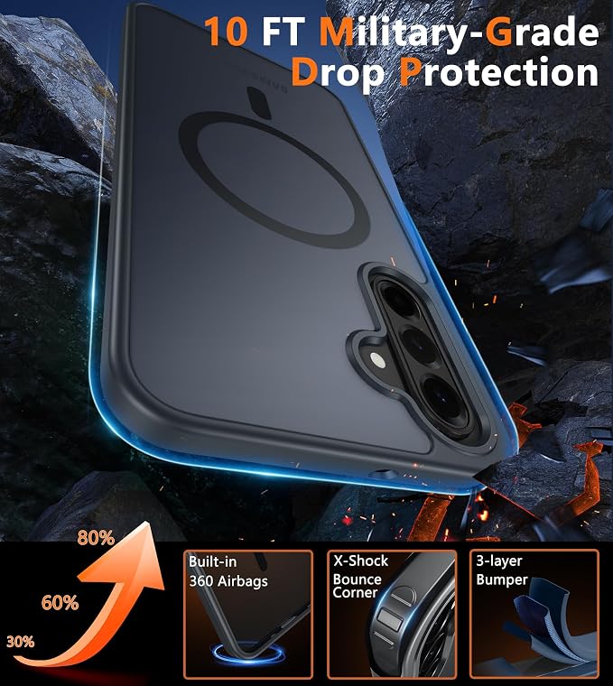 FNTCASE for Galaxy A26 5G Phone Case: Magnetic Matte Translucent Military Grade Drop Protection Cell Phone Cover - Slim Rugged Durable Shockproof Protective for Samsung A26 Cases - Black