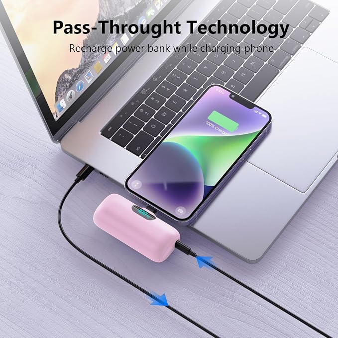 Mini Portable Charger for iPhone 14/13 Series,Upgraded 5000mAh PD Fast Charging Battery Pack,LCD Display Cute Power Bank Portable Phone Charger for iPhone 14/14 Pro Max/13/12 Pro/11/XS/XR/X/8/7/6