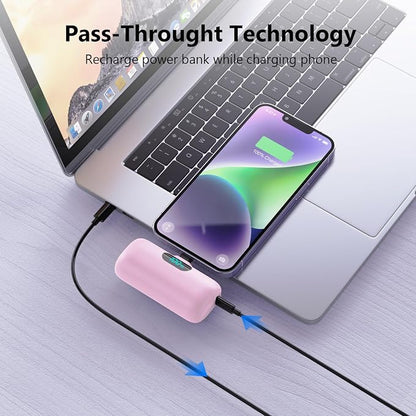 Mini Portable Charger for iPhone 14/13 Series,Upgraded 5000mAh PD Fast Charging Battery Pack,LCD Display Cute Power Bank Portable Phone Charger for iPhone 14/14 Pro Max/13/12 Pro/11/XS/XR/X/8/7/6