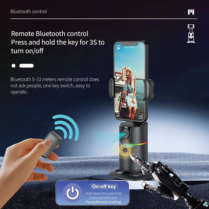 Auto Face Tracking Tripod 360° Rotating Phone Holder for iPhone, Smart AI Motion Tracking Tripod with Remote & Gesture Control, No App, Rechargeable Stand for Video Recording, TikTok, Content Creator