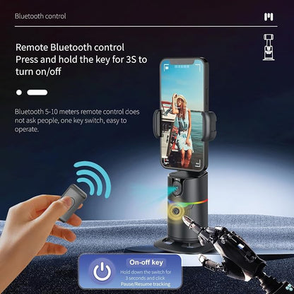 Auto Face Tracking Tripod 360° Rotating Phone Holder for iPhone, Smart AI Motion Tracking Tripod with Remote & Gesture Control, No App, Rechargeable Stand for Video Recording, TikTok, Content Creator