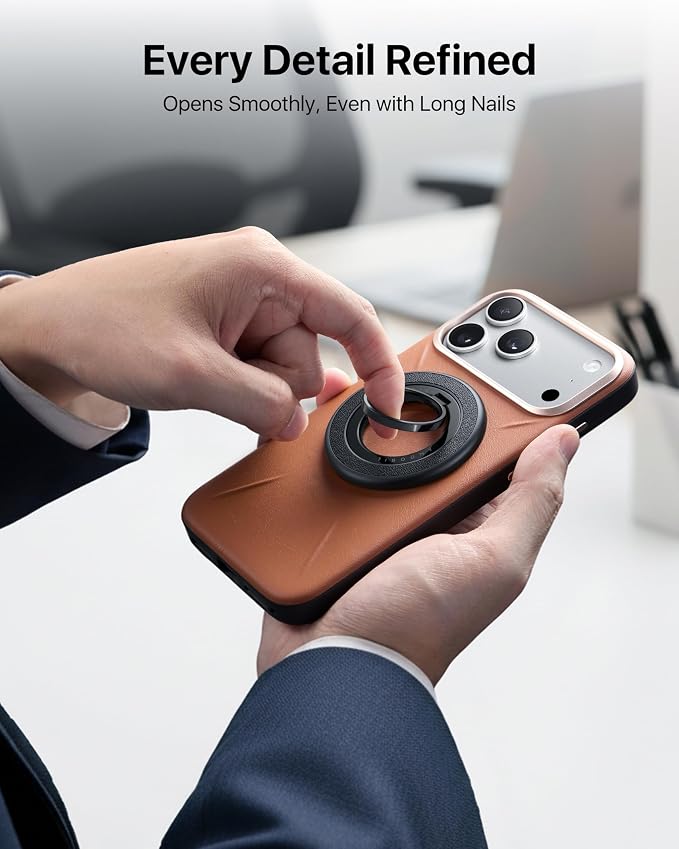 andobil [2026 Premium Leather] Magnetic Phone Grip for MagSafe [Sability Max] Stronger Two-Sided Magnet Cell Phone Ring Holder for MagSafe Accessories & iPhone 17 Air 16 Pro Max Plus 15 14 13 12 Black