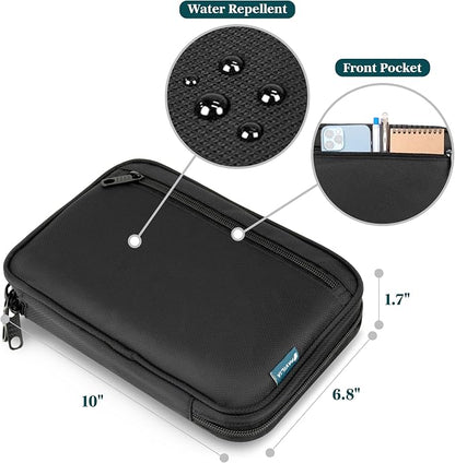 PAVILIA Travel Cord Organizer Case for Cables & Chargers, Black | 10 x 6.8 x 1.7 in 600D water-repellent electronics bag pouch with 7 loops, 5 mesh pockets, front zip pocket and dual zippers