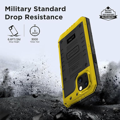 Mitywah Waterproof Case for iPhone 14 Plus, Heavy Duty Shockproof Case with Built-in Screen Protector, Full Body Underwater Protective Metal Case 6.7 inch, Yellow