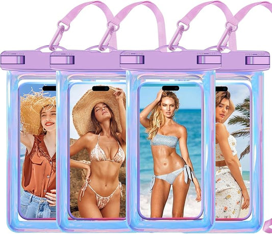 Waterproof Case Compatible with iPhone 14 Pro Max/13/12/11/XR/X/SE/8/7, Galaxy S22/S21 Google up to 7.5" IPX8 Dry Bag Vacation Essentials (Dazzling - 4pack)