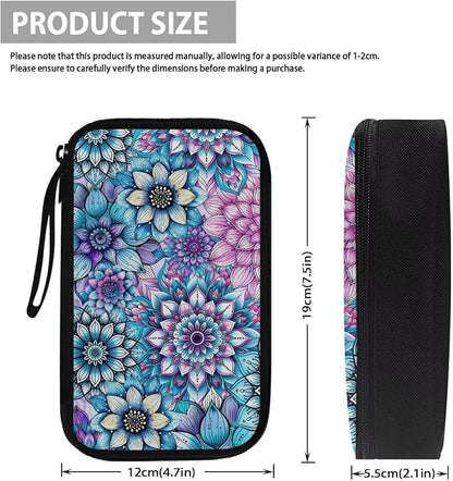 Purple Boho Flower Print Large Electronics Organizer, Travel Cord Organizer, Cable Storage Bag, Tech Accessories Case