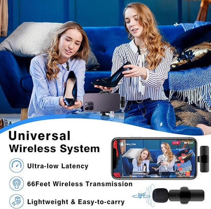 Professional Wireless Lavalier Lapel Microphone for iPhone, iPad, Cordless Omnidirectional Condenser Recording Mic for Video Recording, Live Streaming, Interview Podcast Vlog YouTube Tiktok(2 Pack)