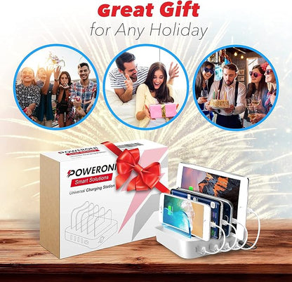 4 Port Charger Station - Fast Charging Dock for Multiple Devices Apple - Multi Device USB Charging Station - Compatible with Apple iPad, iPhone, Android, and Tablet - Charging Rack