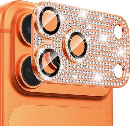 Goton for iPhone 17 Pro Camera Lens Protector Diamond Bling- Not Easy to Fall, Strong Adsorption, Glitter Metal Aluminum Alloy Rear Camera Screen Cover Accessories for 17Pro, Light Orange