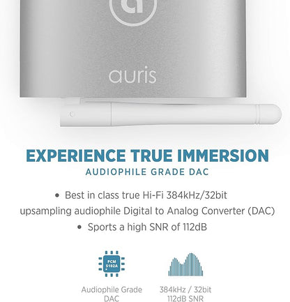 Auris Blume HD Long Range Bluetooth 5.3 Music Receiver Hi-Fi Audio Adapter with Audiophile DAC, LDAC & AptX HD for Home Stereo, AV Receiver or Amplifier