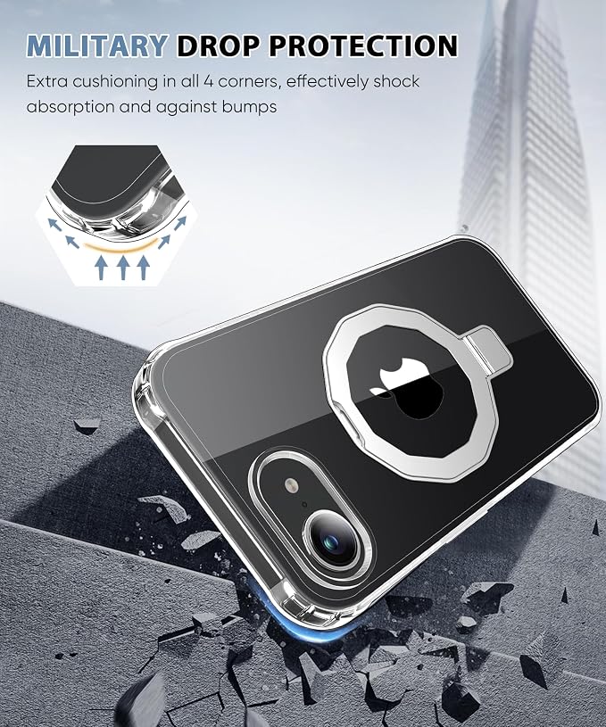 for iPhone 17e Case & iPhone 16e Case, with Screen Protector, Built-in Seamless Stand, [Compatible with MagSafe] Protective Shockproof Phone Case, Slim Cover for iPhone 17e & iPhone 16e - Clear