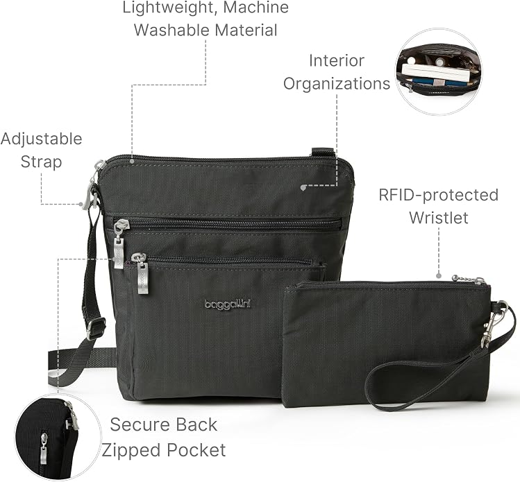 Baggallini Pocket Crossbody Bags for Women 8x8 Small Lightweight Durable Water-resistant Travel Purse W/Rfid