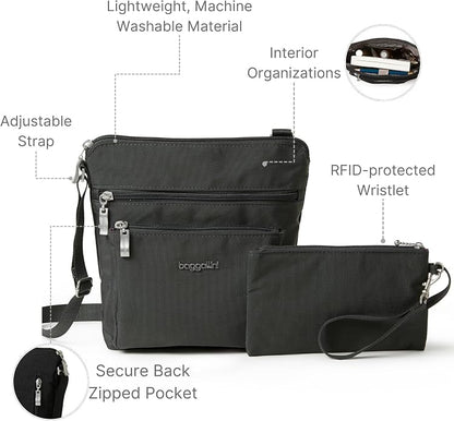Baggallini Pocket Crossbody Bags for Women 8x8 Small Lightweight Durable Water-resistant Travel Purse W/Rfid